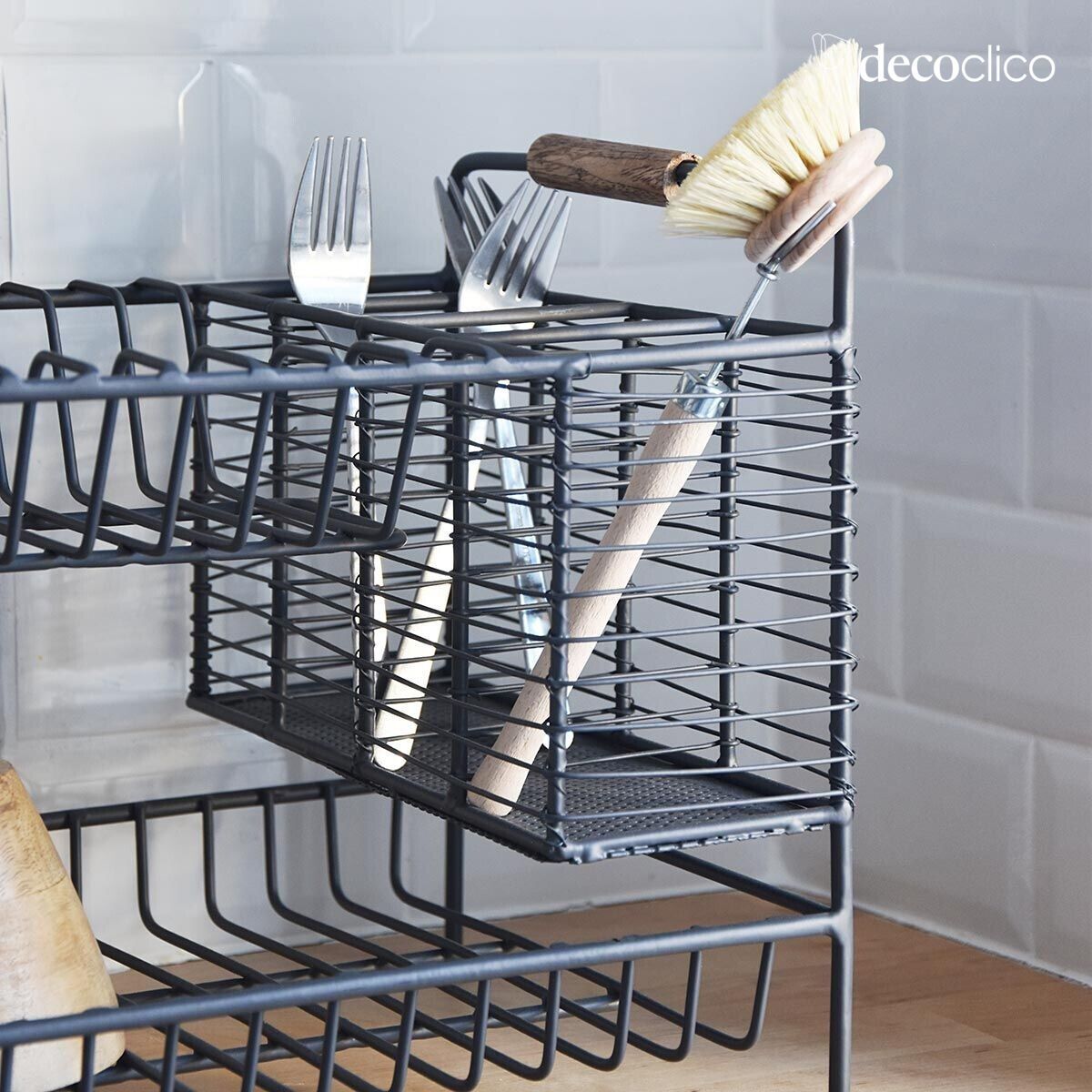 Metal dish rack with antique gray finish