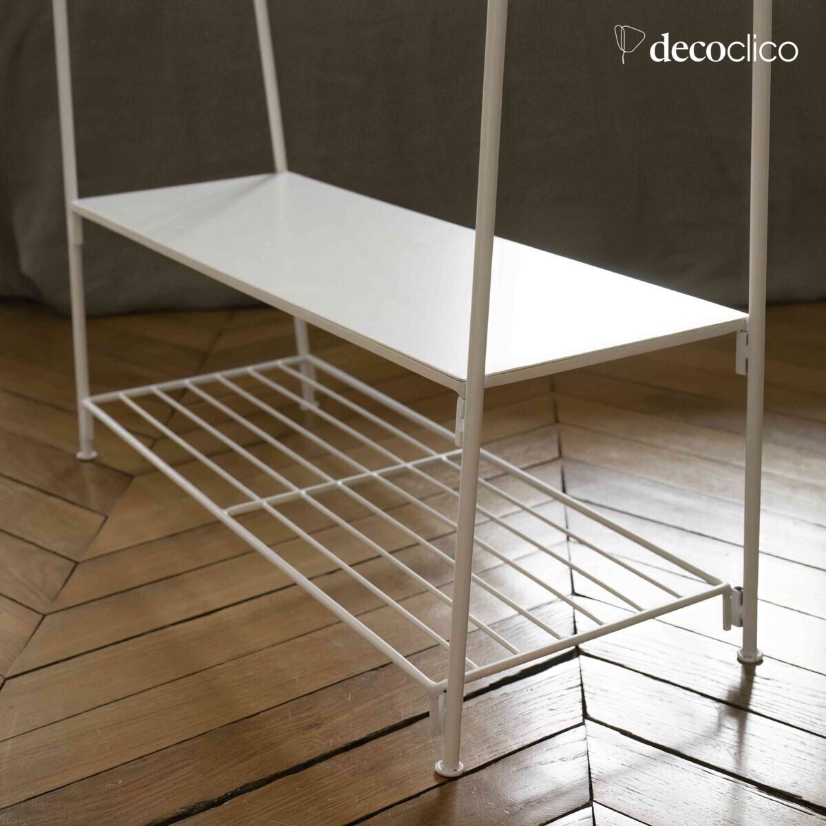 Metal rack with matt white finish and double shelf Douglas