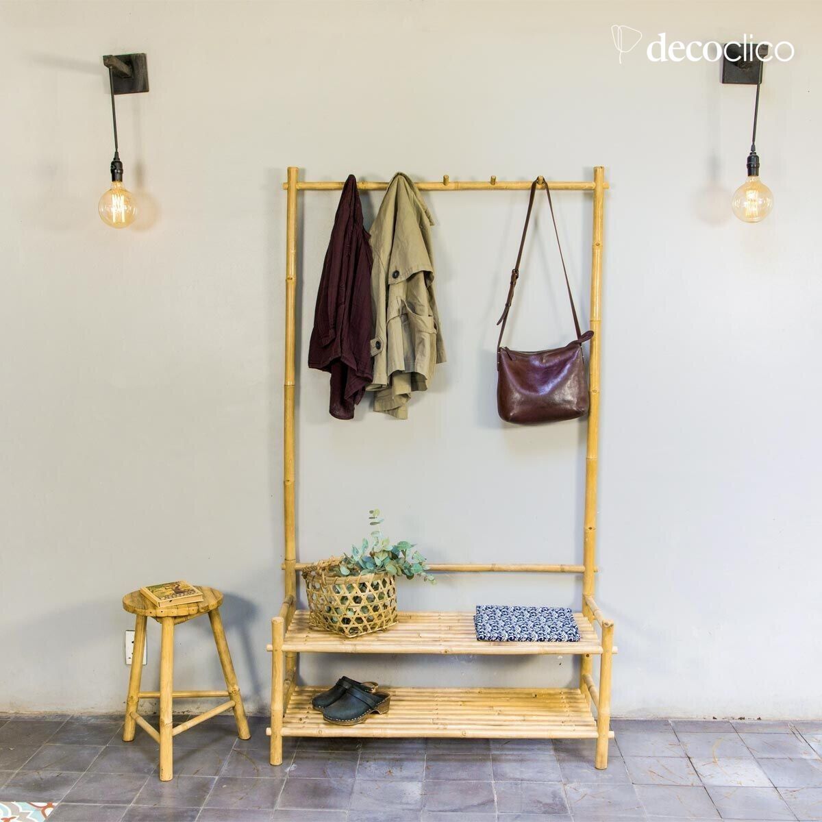 Meuble d'entrée vestiaire porte-manteau en bambou naturel Taman