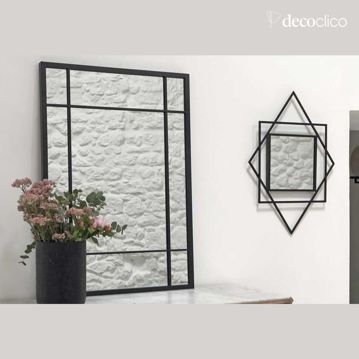 Miroir à motif graphique Art Déco noir 70 x 50 cm  Tonka