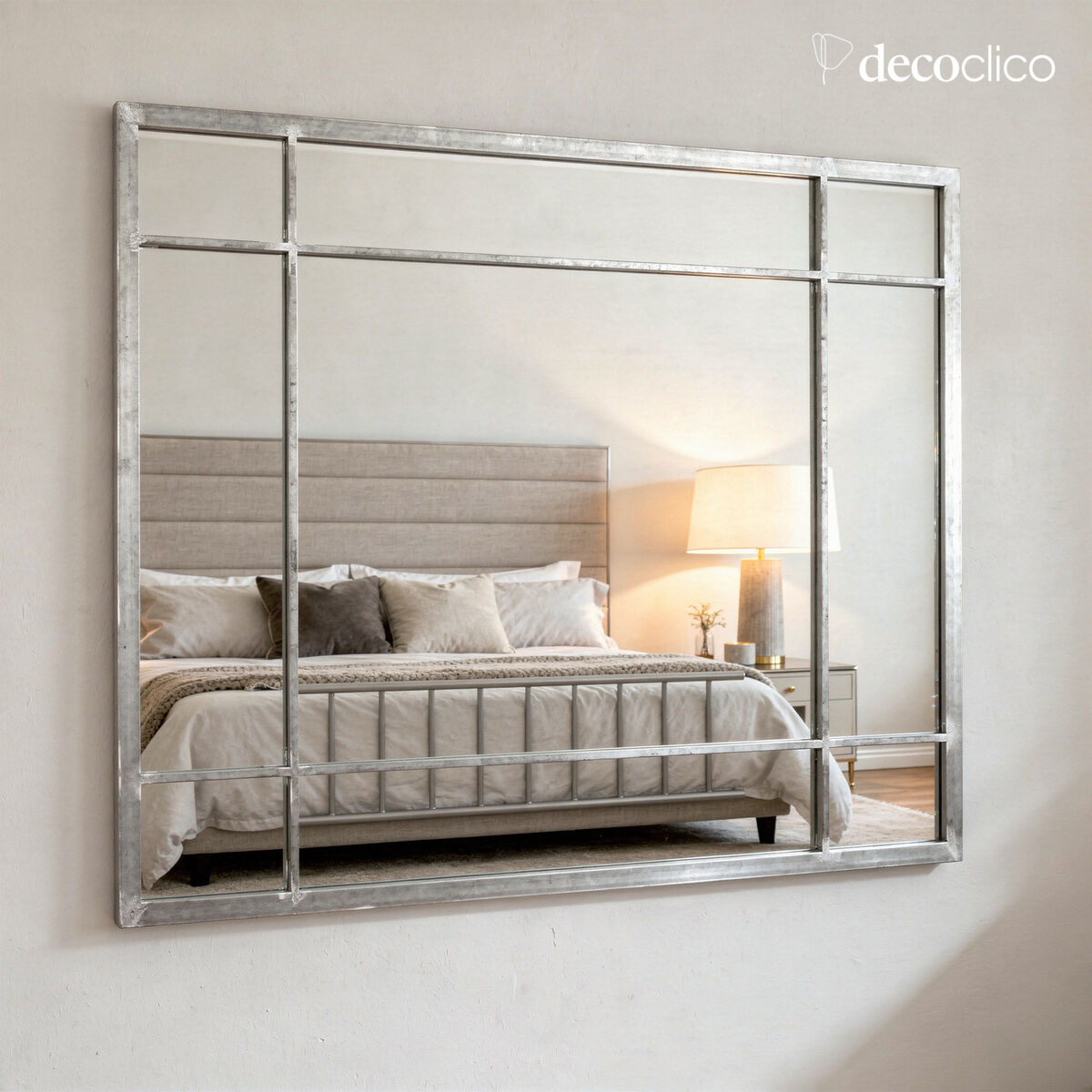 Miroir Art Déco en métal finition zinc 67 x 97 Wallis