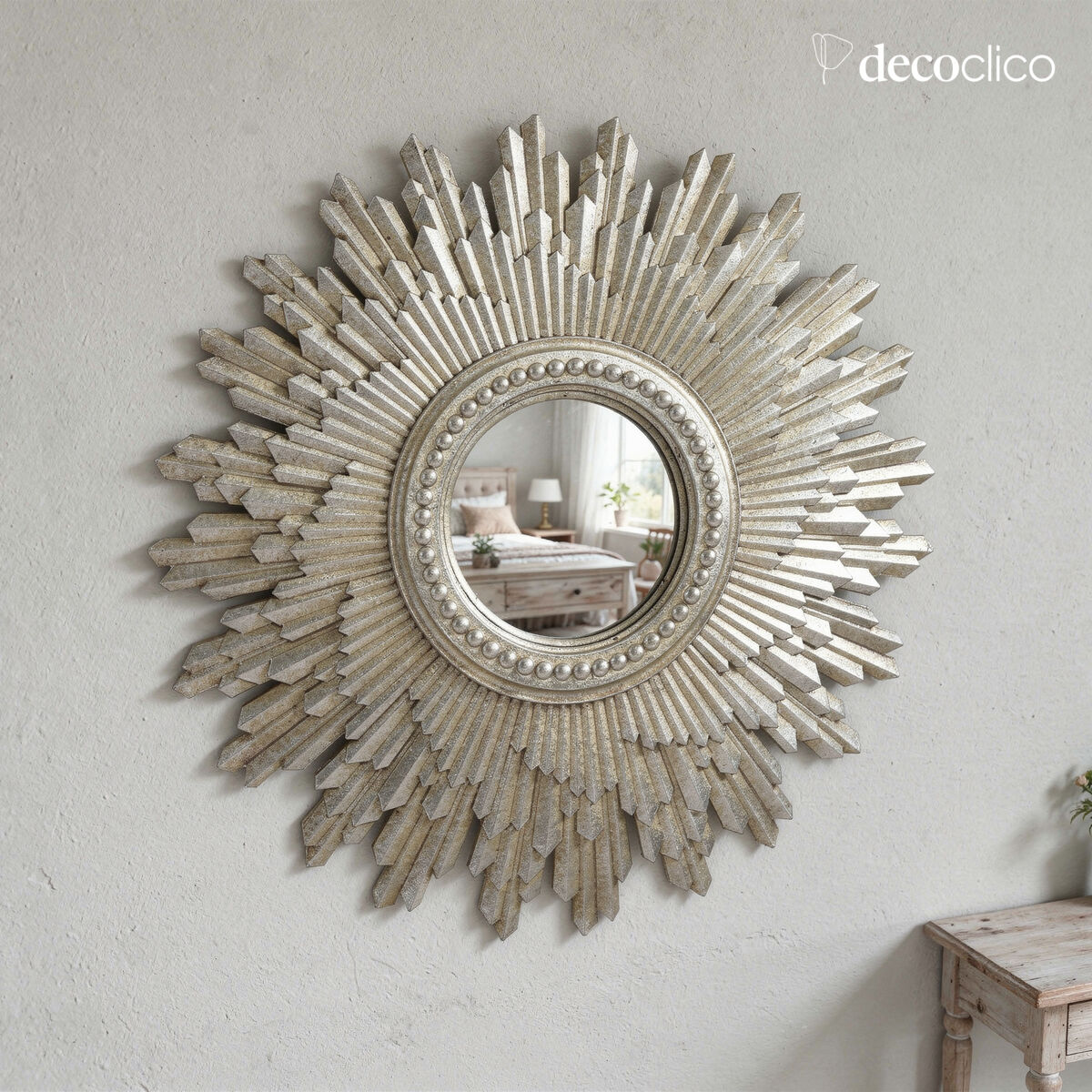 Miroir convexe rond forme soleil ton silver