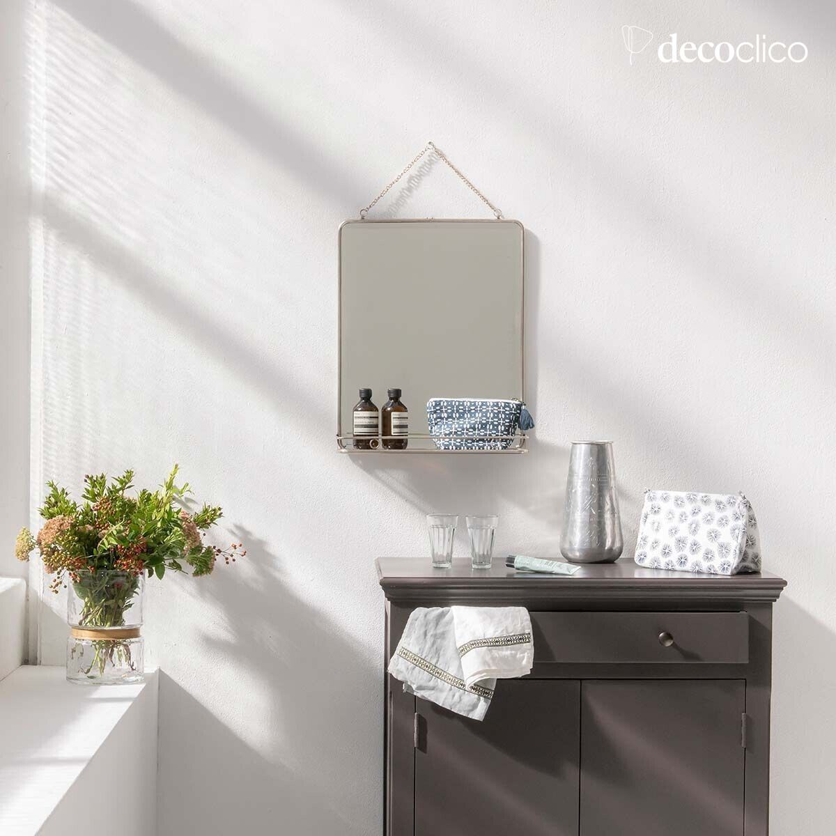 Miroir de barbier avec étagère en nickel argenté 40 x 52 cm Chaumont