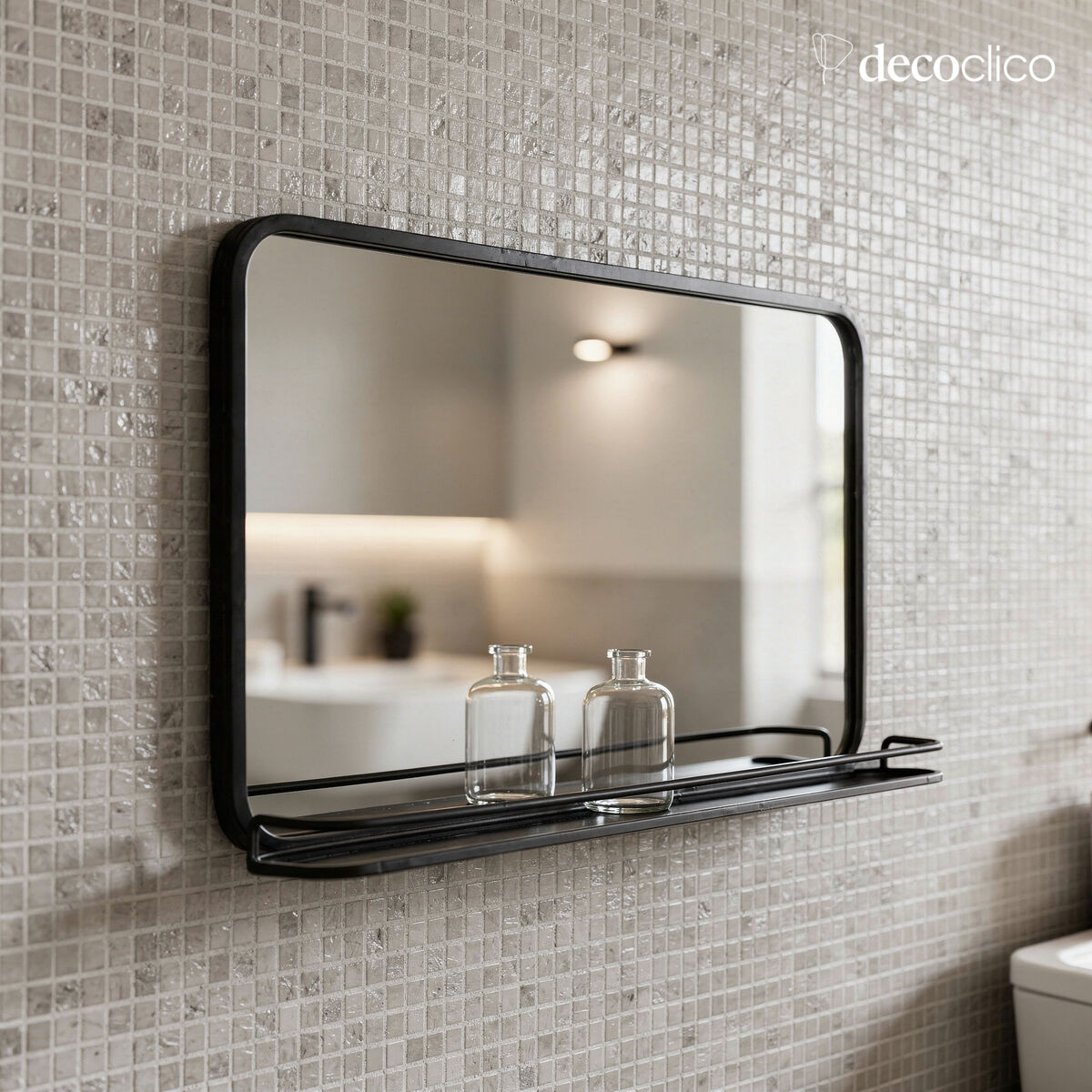 Miroir rectangulaire en métal noir avec étagère 60 x 35 cm  Bricklane