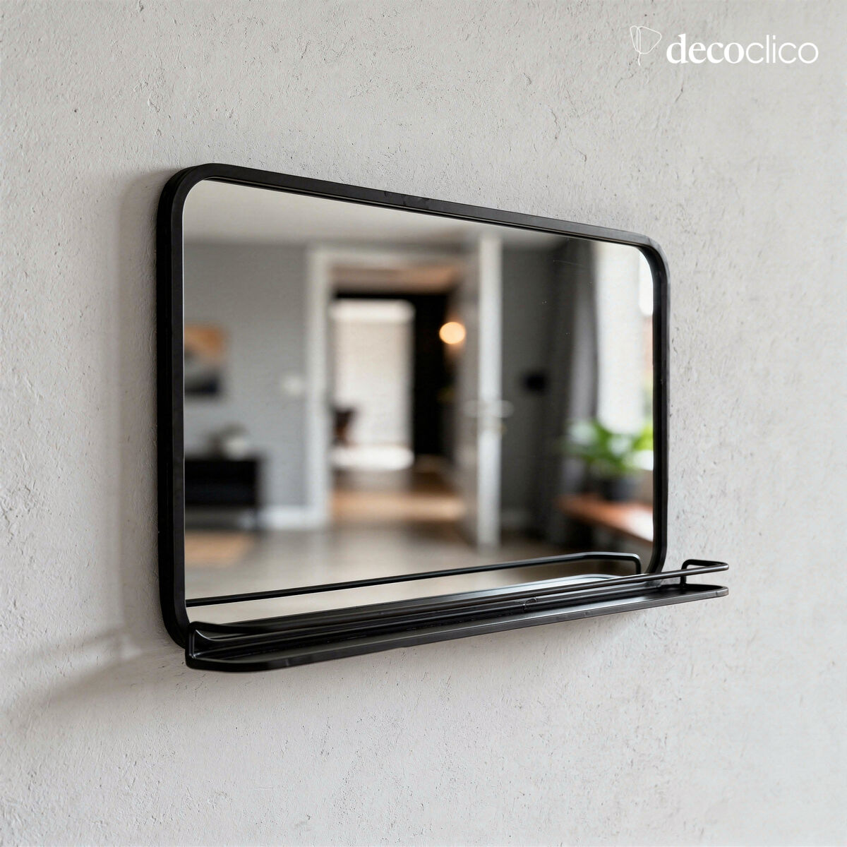 Miroir rectangulaire en métal noir avec étagère 60 x 35 cm  Bricklane