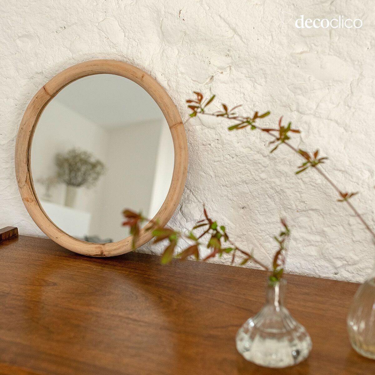 Miroir rond cadre en rotin blond 35 cm