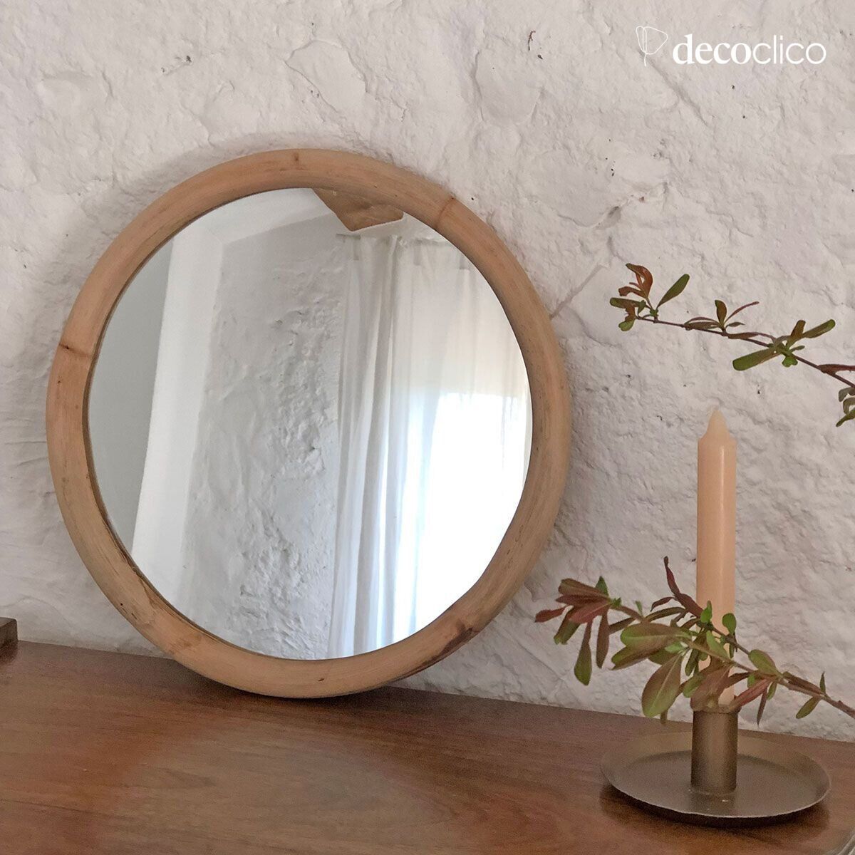 Miroir rond cadre en rotin blond 35 cm