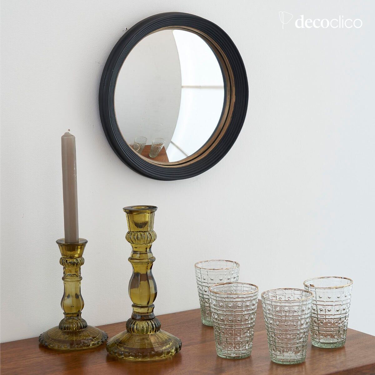 Miroir rond convexe oeil de sorcière noir et doré 30 cm Manderley