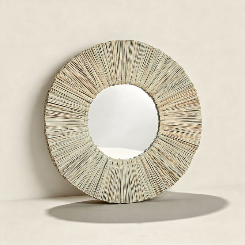 Miroir rond en paille de mendong 40 cm  Sumba