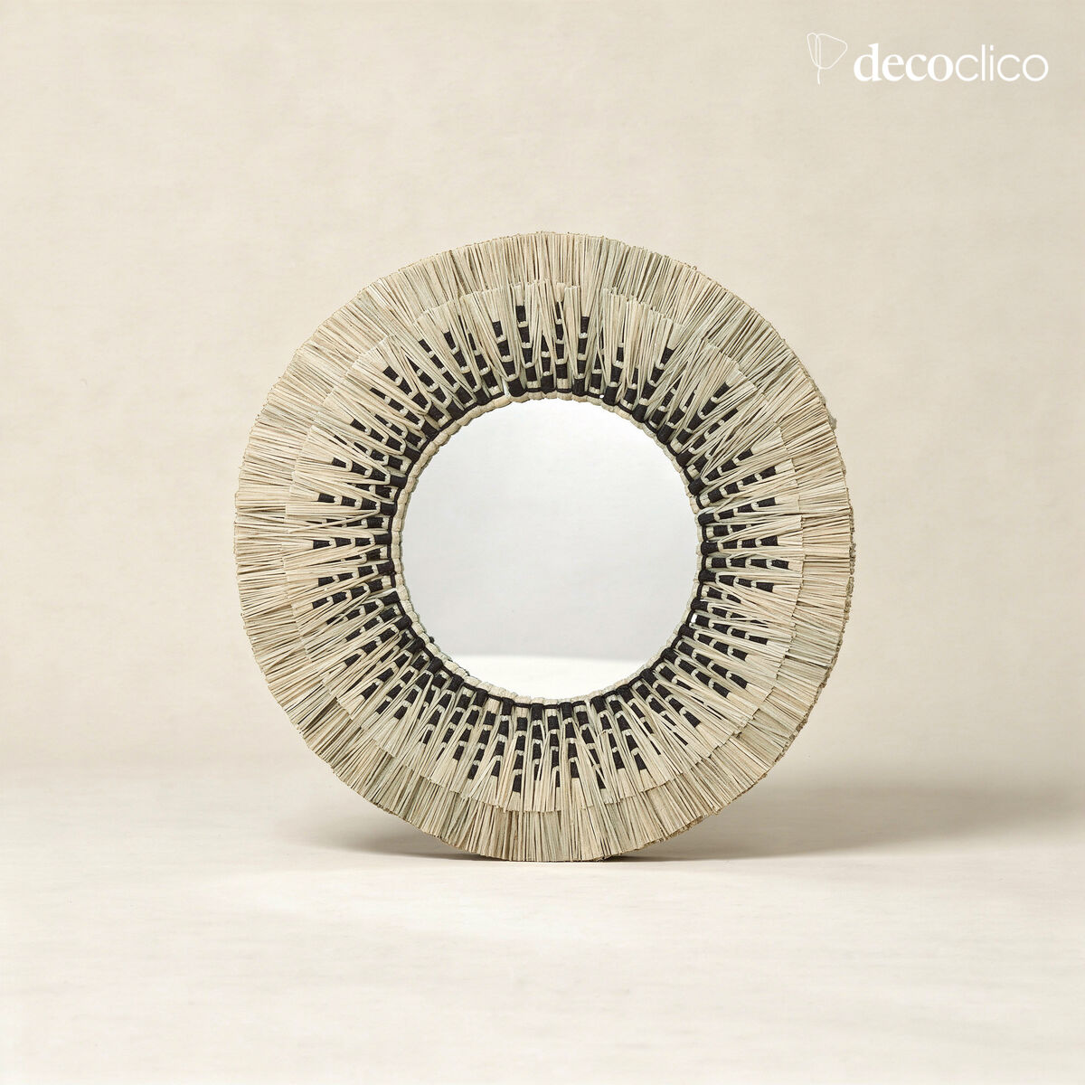 Miroir rond en paille de mendong naturel et noir 60 cm  Sorong