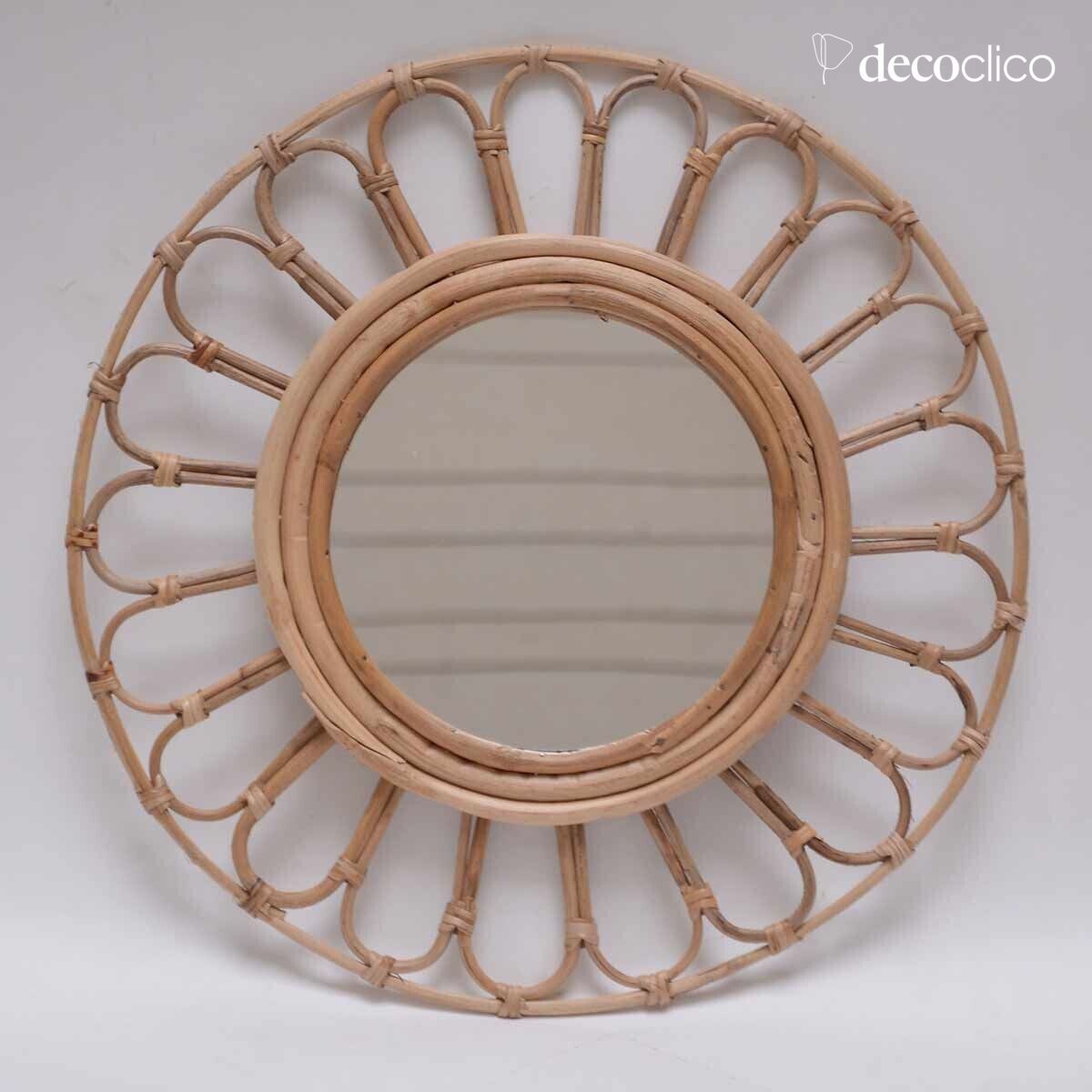 Miroir rond fleur vintage en rotin naturel 45 cm  Moka