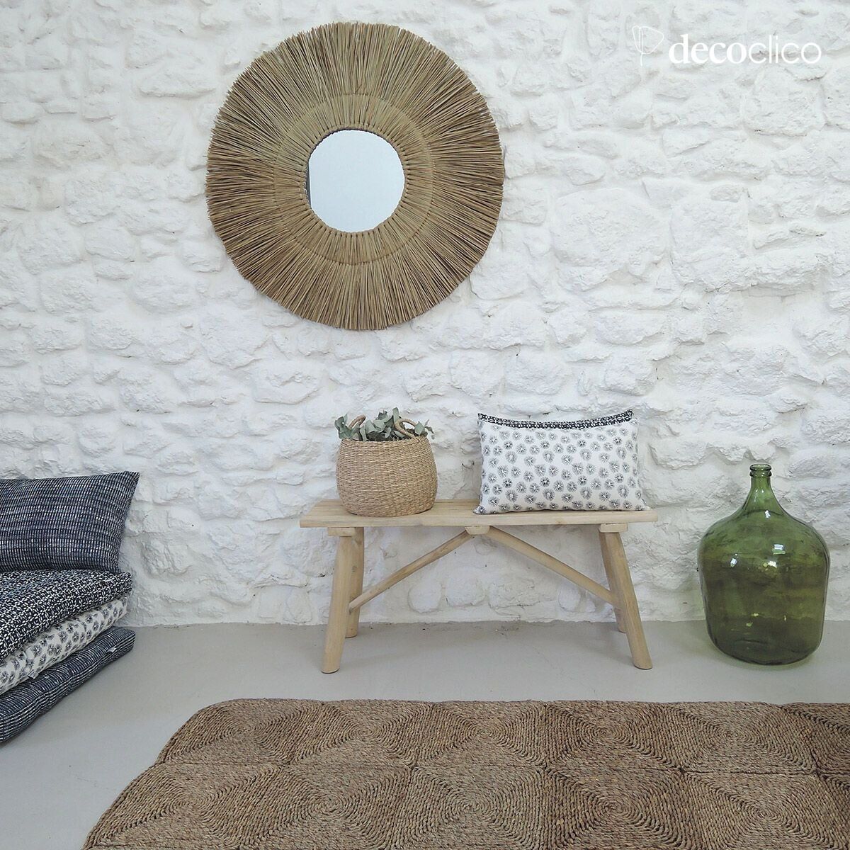 Miroir rond XL en paille de mendong 90 cm  Sumba