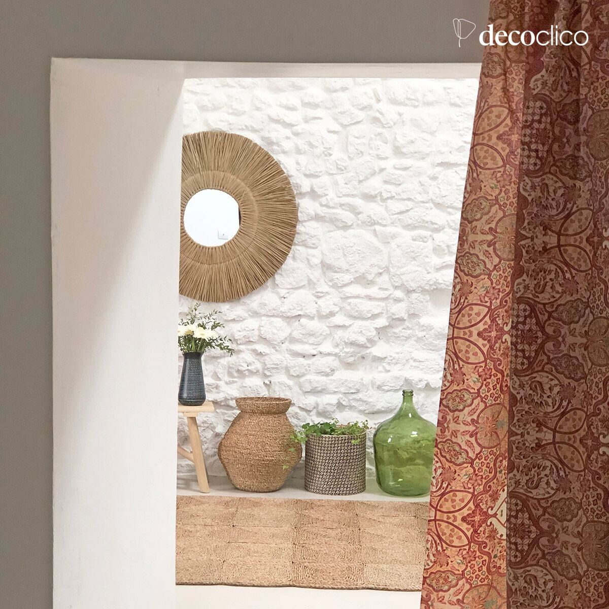 Miroir rond XL en paille de mendong 90 cm  Sumba