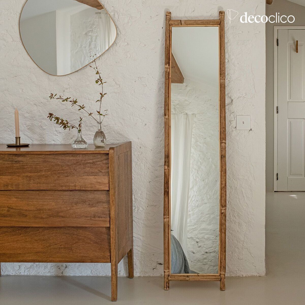 Miroir sur pied psyché en rotin 35 x 160 cm