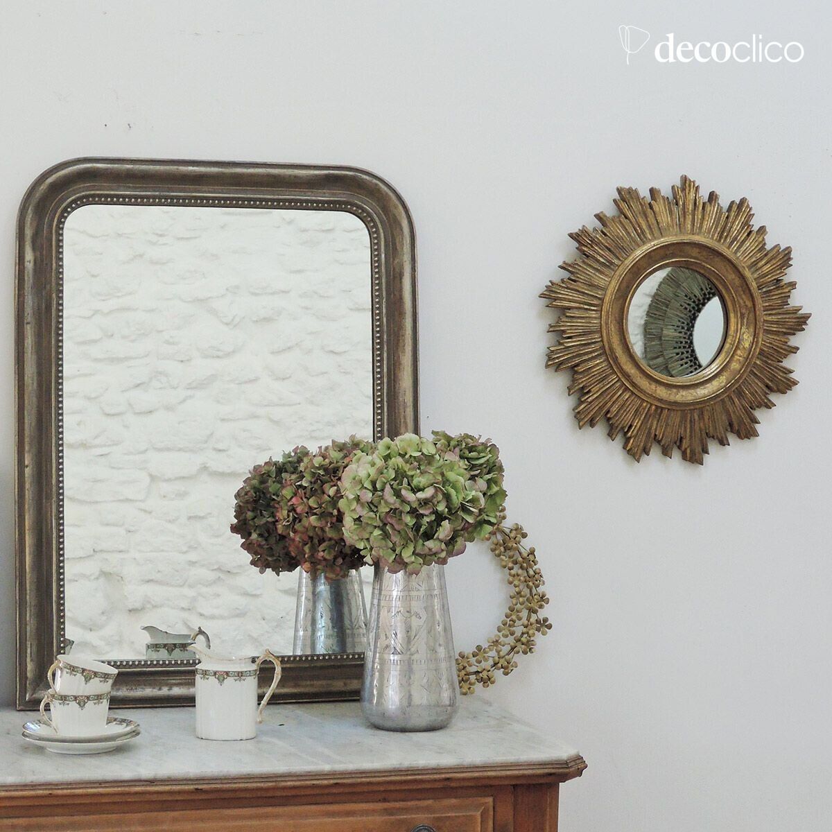 Miroir trumeau vert de gris argenté 59 x 78 cm Manderley