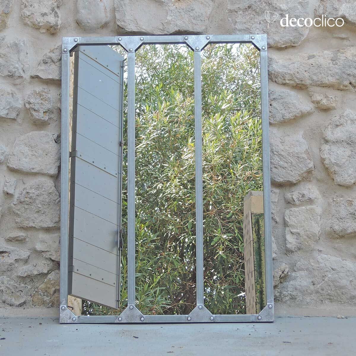 Miroir verrière atelier rectangulaire finition zinc 60 x 83 cm Brickl