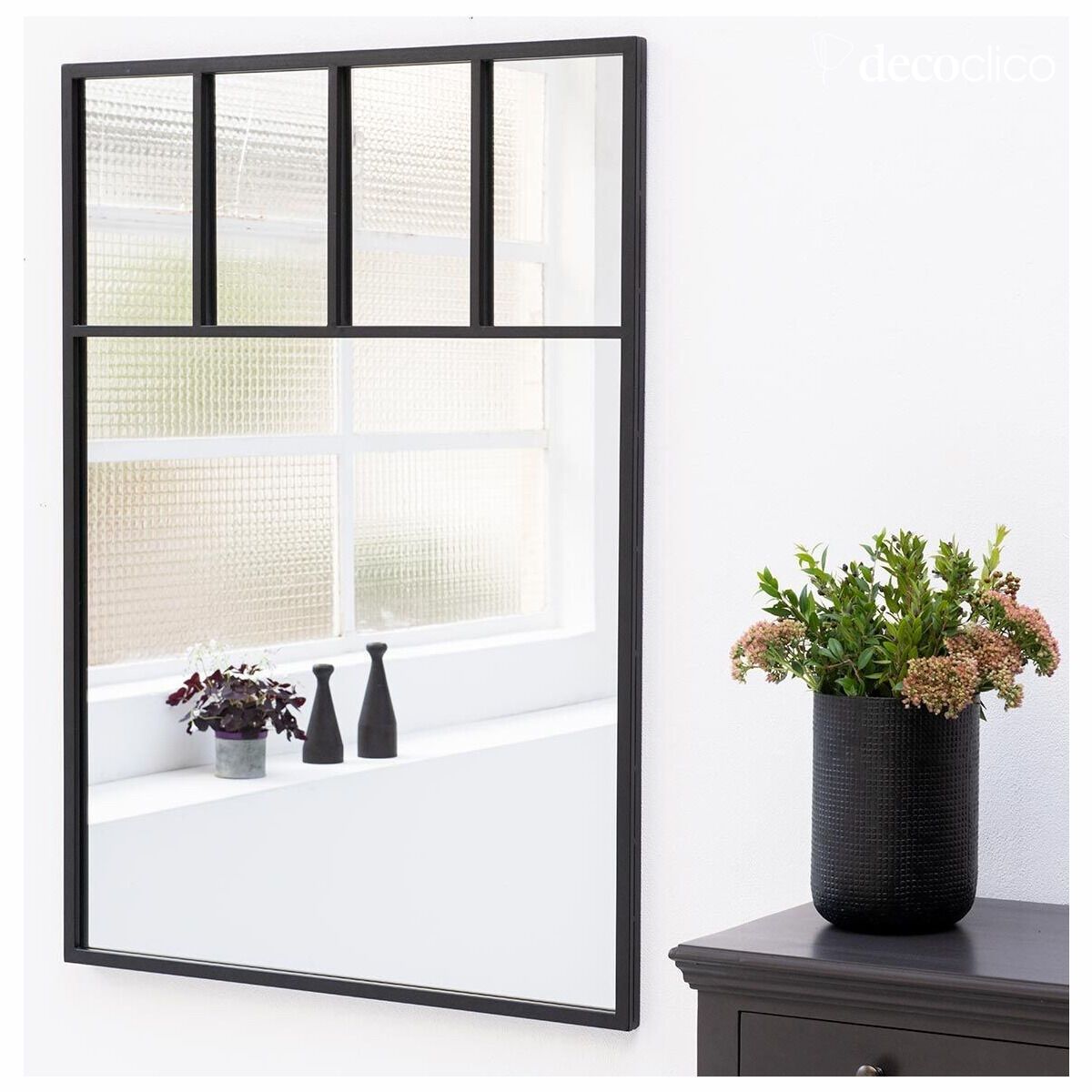 Miroir verrière compartimentée en métal noir 90 x 120 cm  Bricklane