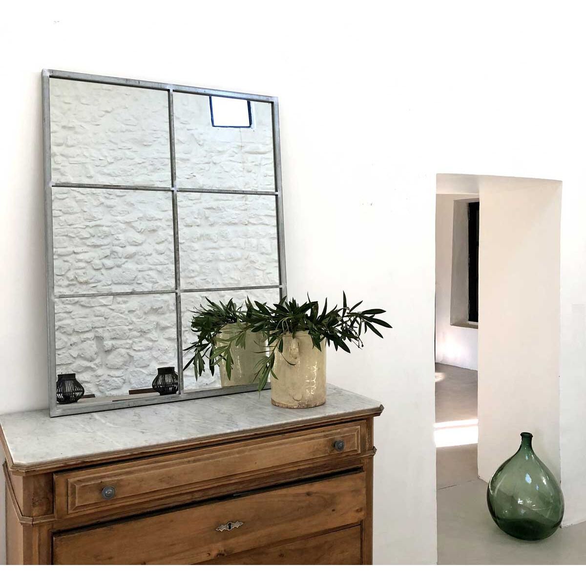 Miroir verrière rectangulaire en métal finition zinc 110 x 85 cm Bréhat