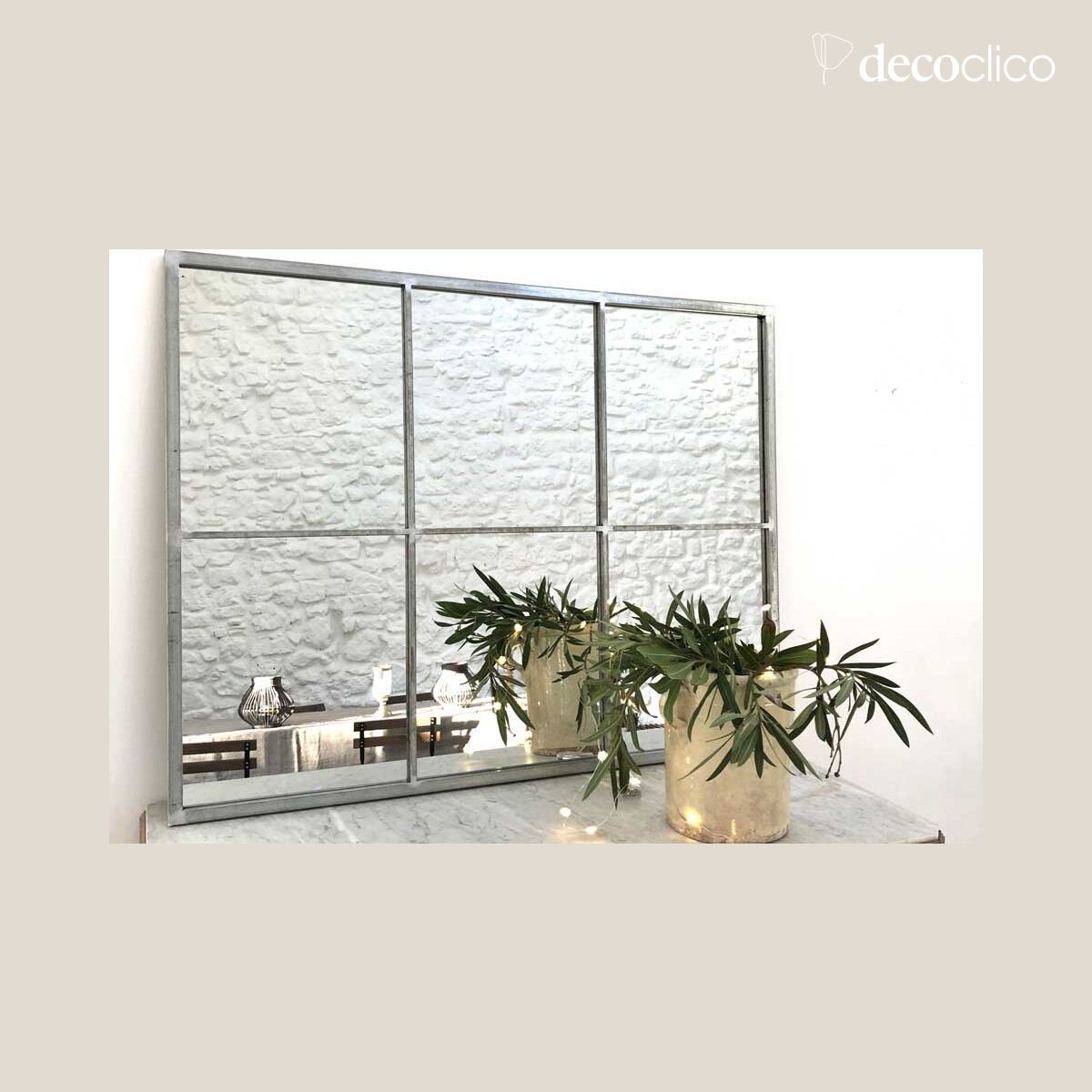 Miroir verrière rectangulaire en métal finition zinc 110 x 85 cm Bréhat