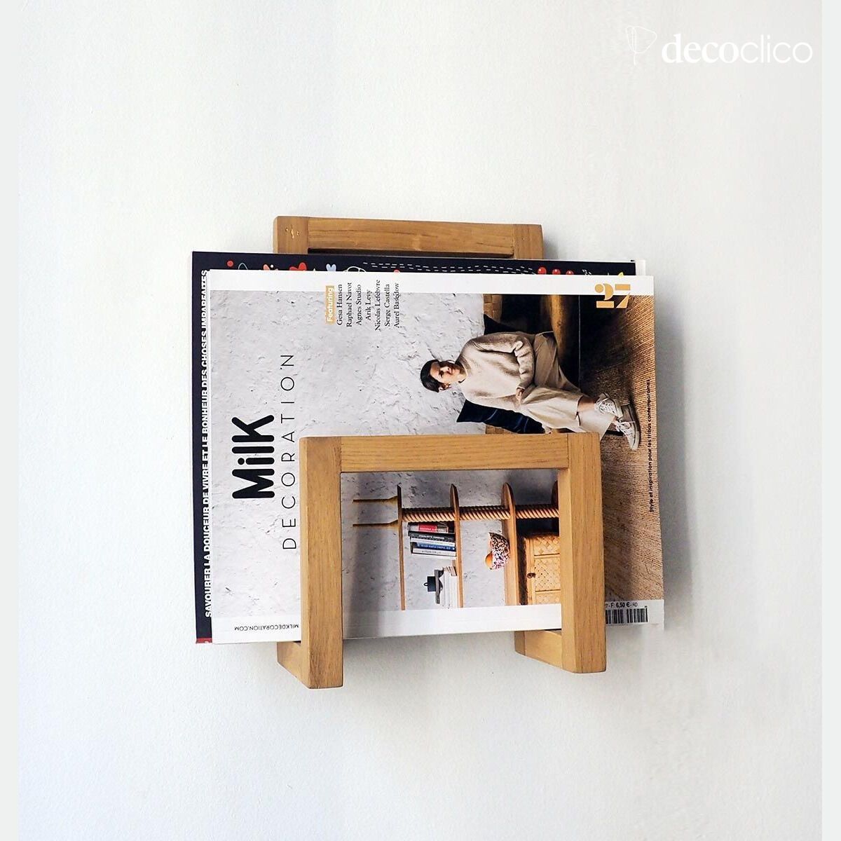 Mood Arne natural solid oak wall-mounted magazine rack Lykke