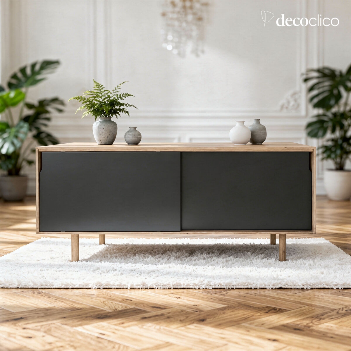 Mueble buffet de madera de mango con 2 puertas correderas en color natural y negro Hanko