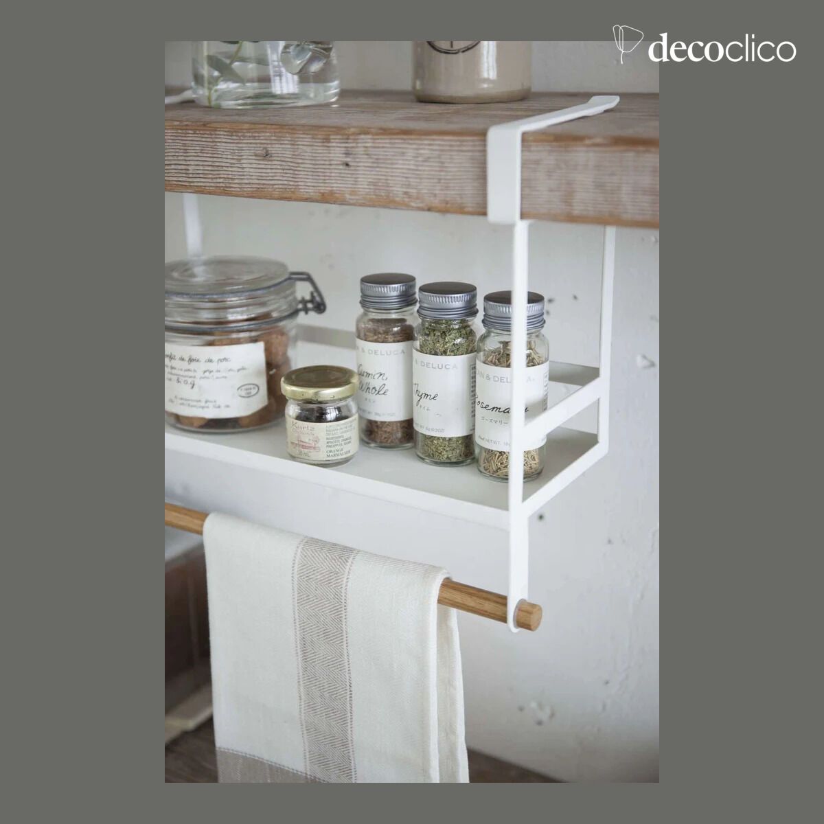 Mueble de cocina en acero blanco y fresno natural Tosca