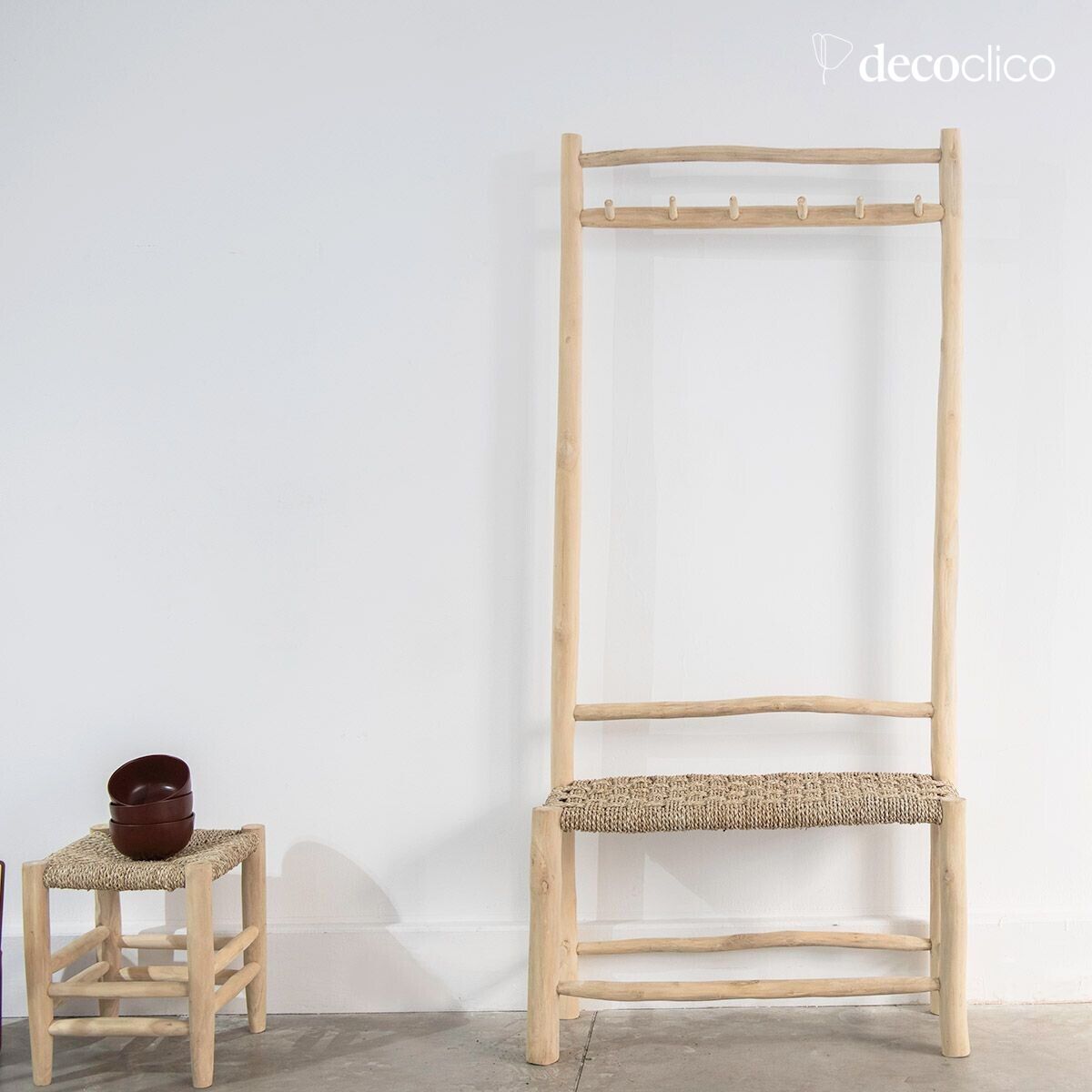 Mueble de entrada de madera de teca y junco de mar Pepper