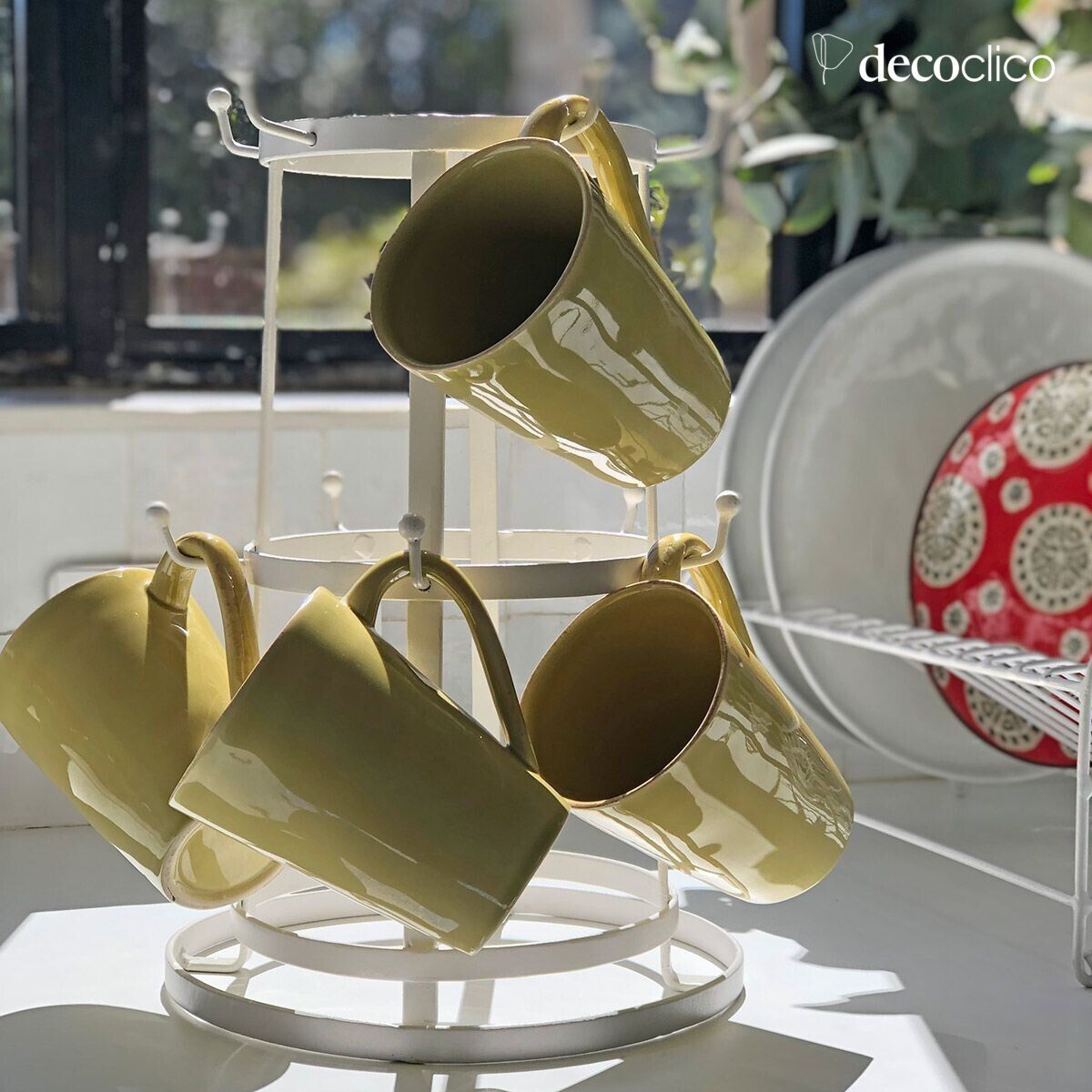 Mug tree / cup holder with 10 branches in matt white metal