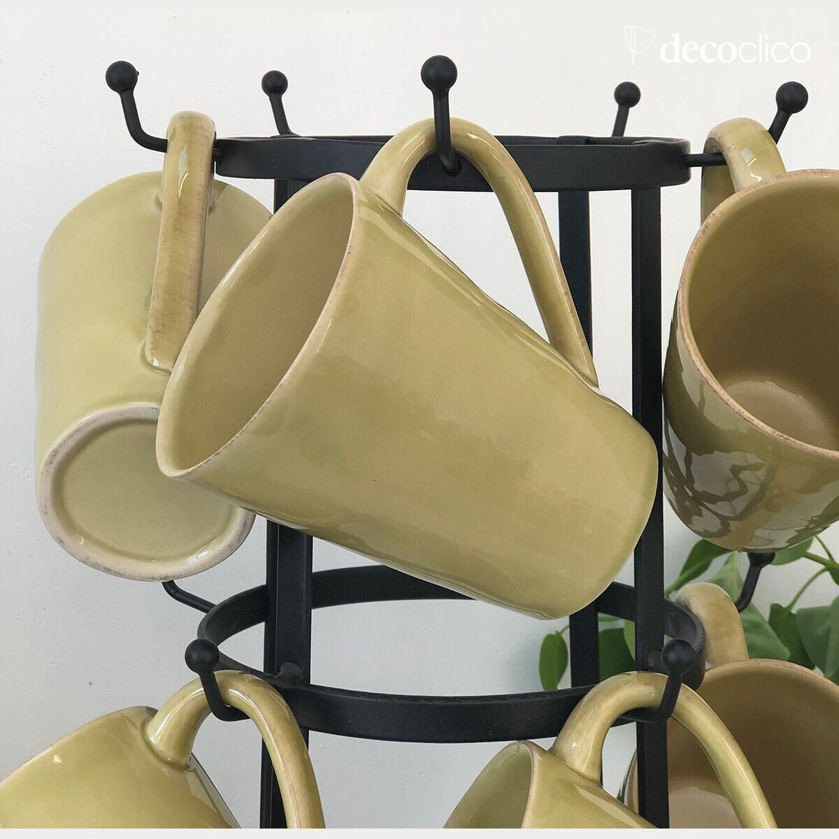 Mug tree / tabletop mug rack with 10 branches, black metal