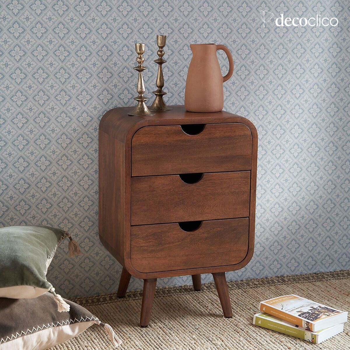 Nachtkastje van mango-notenhout met 3 laden Hanko