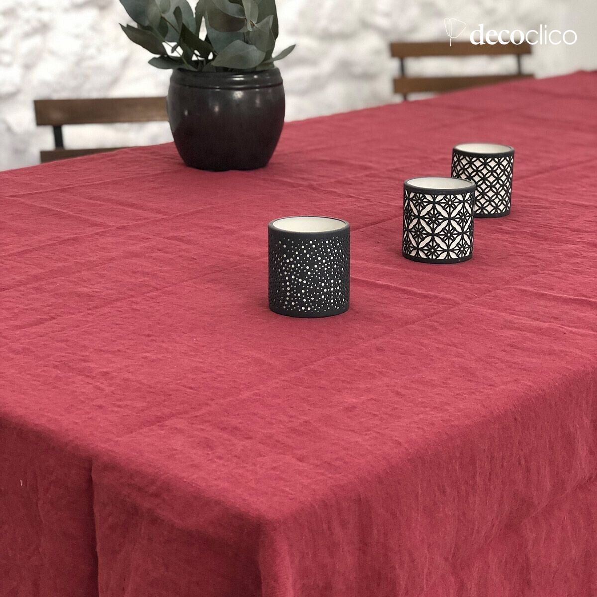 Nappe en chanvre lavé à franges lie de vin Casatera - 170x250 cm Douro