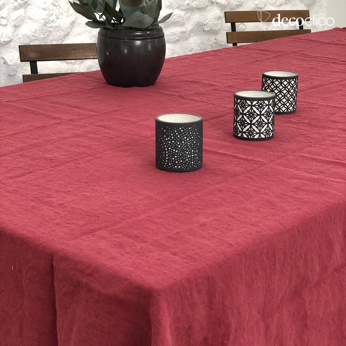 Nappe en chanvre lavé à franges lie de vin Casatera - 170x250 cm Douro