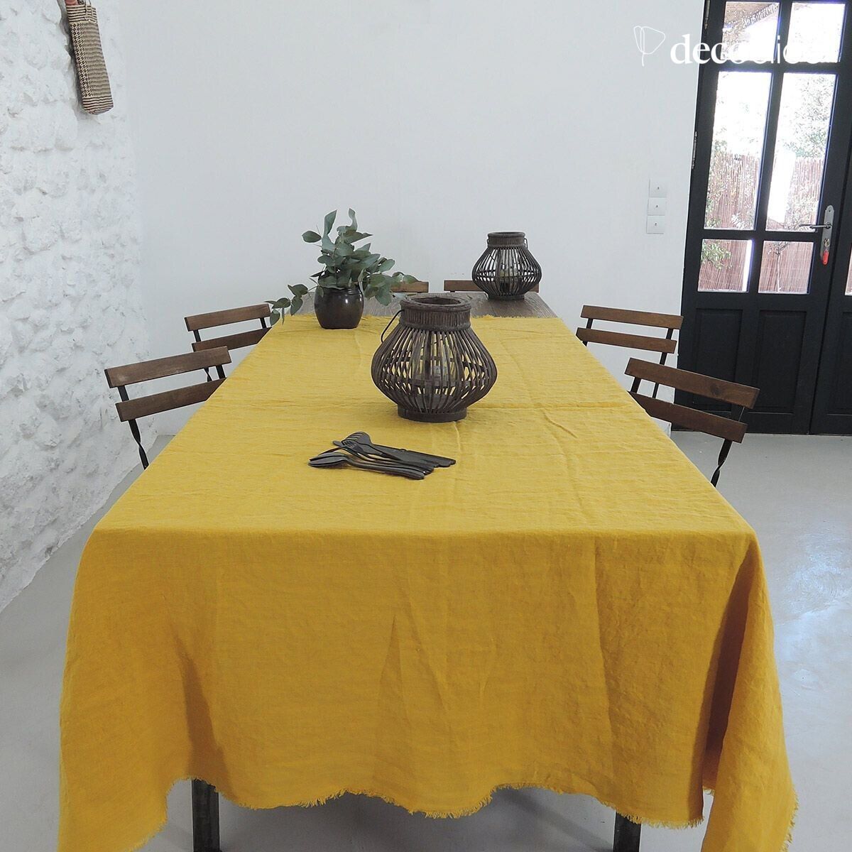 Nappe en chanvre lavé à franges moutarde Casatera - 170x250 cm Douro