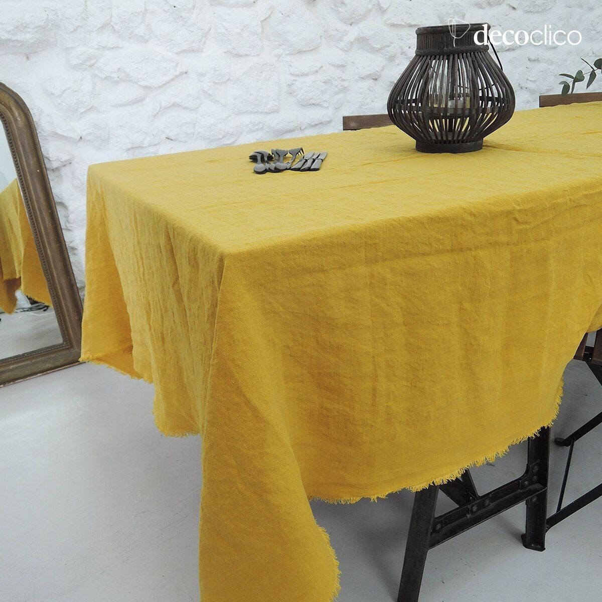 Nappe en chanvre lavé à franges moutarde Casatera - 170x250 cm Douro