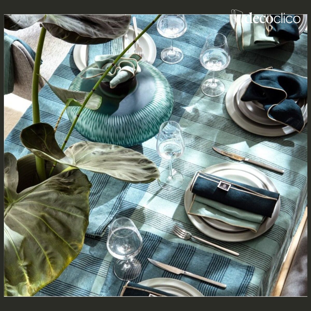 Nappe en lin lavé rayé Porto Bleu de Prusse 160 x 250 cm Haomy