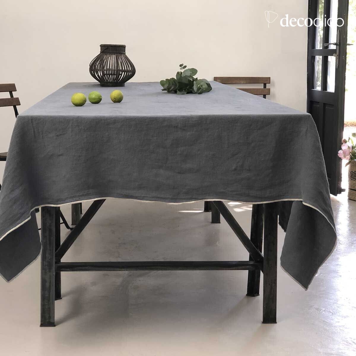 Nappe ou rideau en lin lavé gris anthracite surjet sable - 1 Oslo