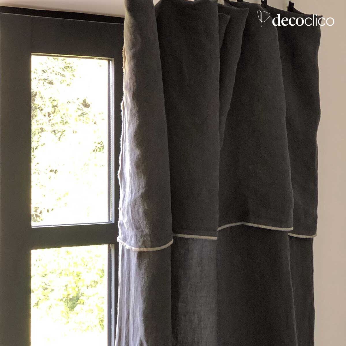 Nappe ou rideau en lin lavé gris anthracite surjet sable - 1 Oslo