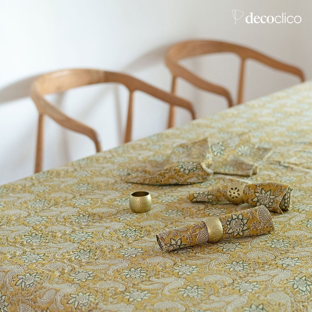 Nappe rectangulaire en coton block print fait main dominante jaune Pamir