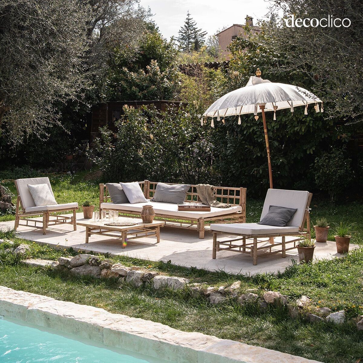 Natural bamboo deckchair Taman