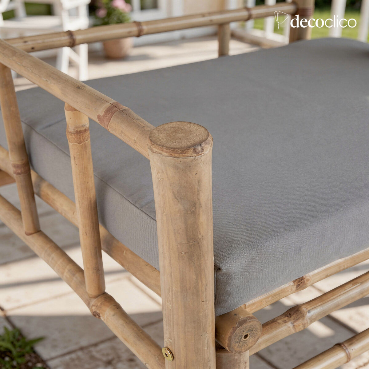 Natural bamboo garden chair with gray outdoor cushion Taman