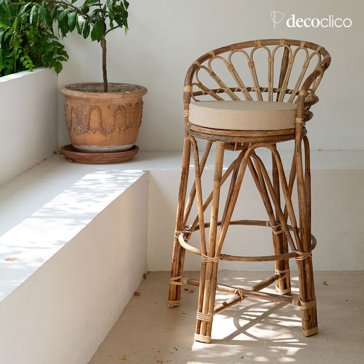 Natural rattan bar stool with cotton cushion