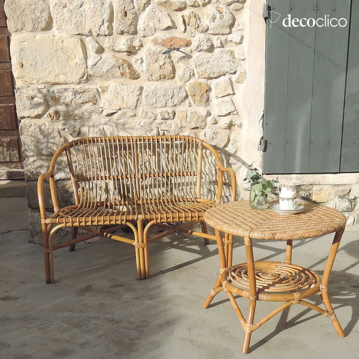 Natural rattan bench with armrests Pavone