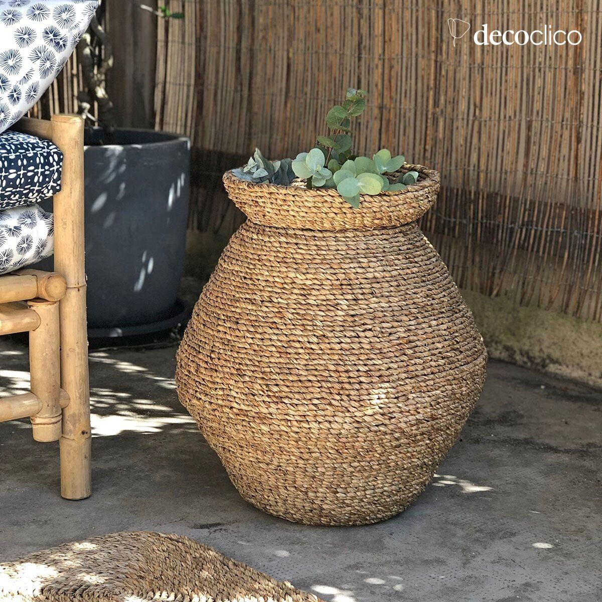 Natuurlijke geweven mendong pot H50 cm Sumba