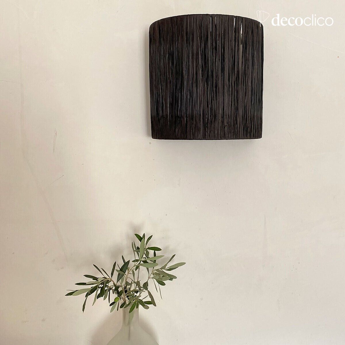 Niet geëlektrificeerde halve maan wandlamp in naturel raffia gebeitst matzwart