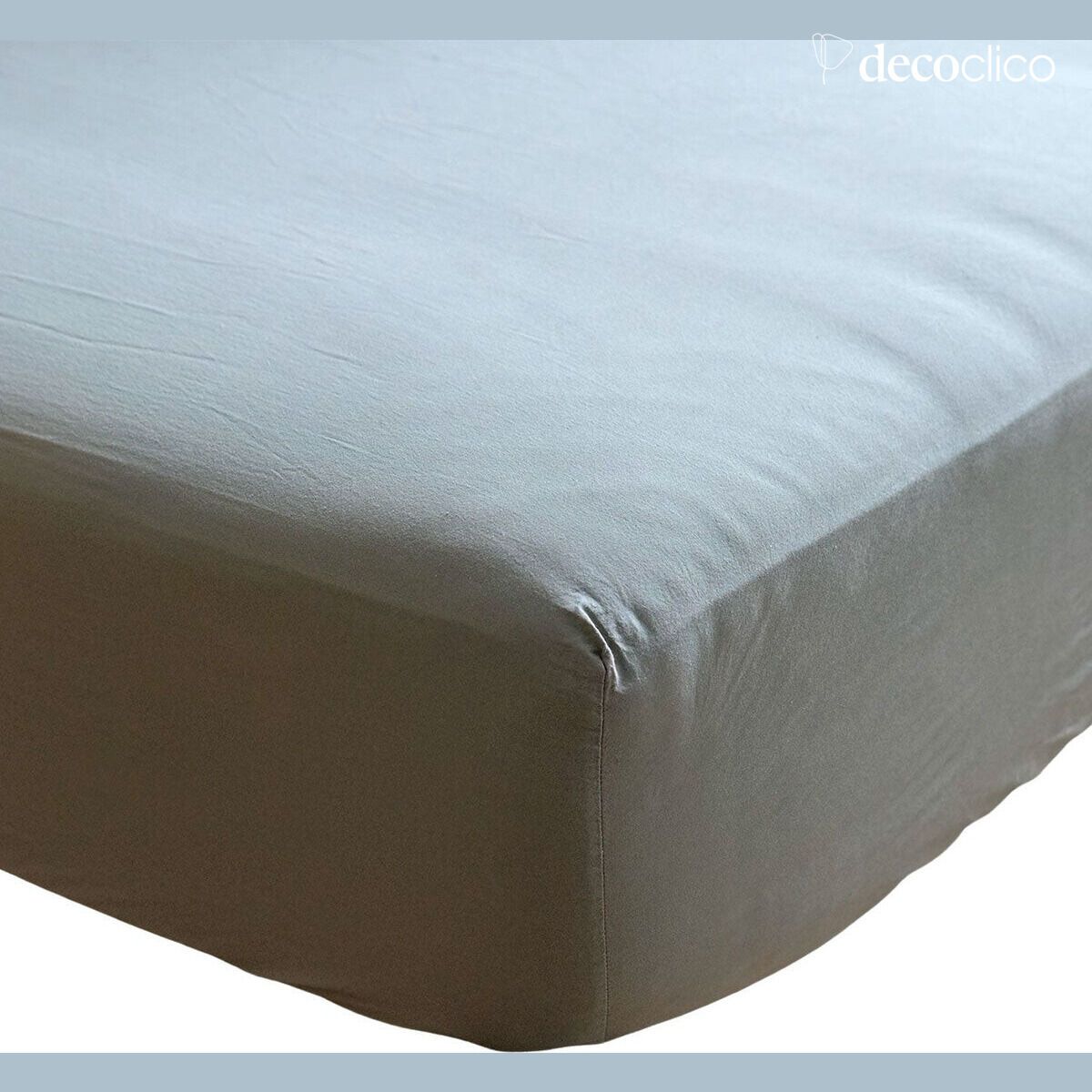Grey-green washed percale cotton fitted sheet - 140x200 cm Ninon
