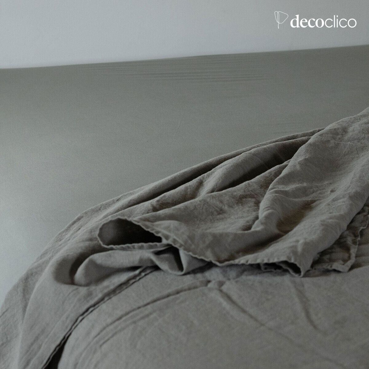 Grey-green washed percale cotton fitted sheet - 140x200 cm Ninon