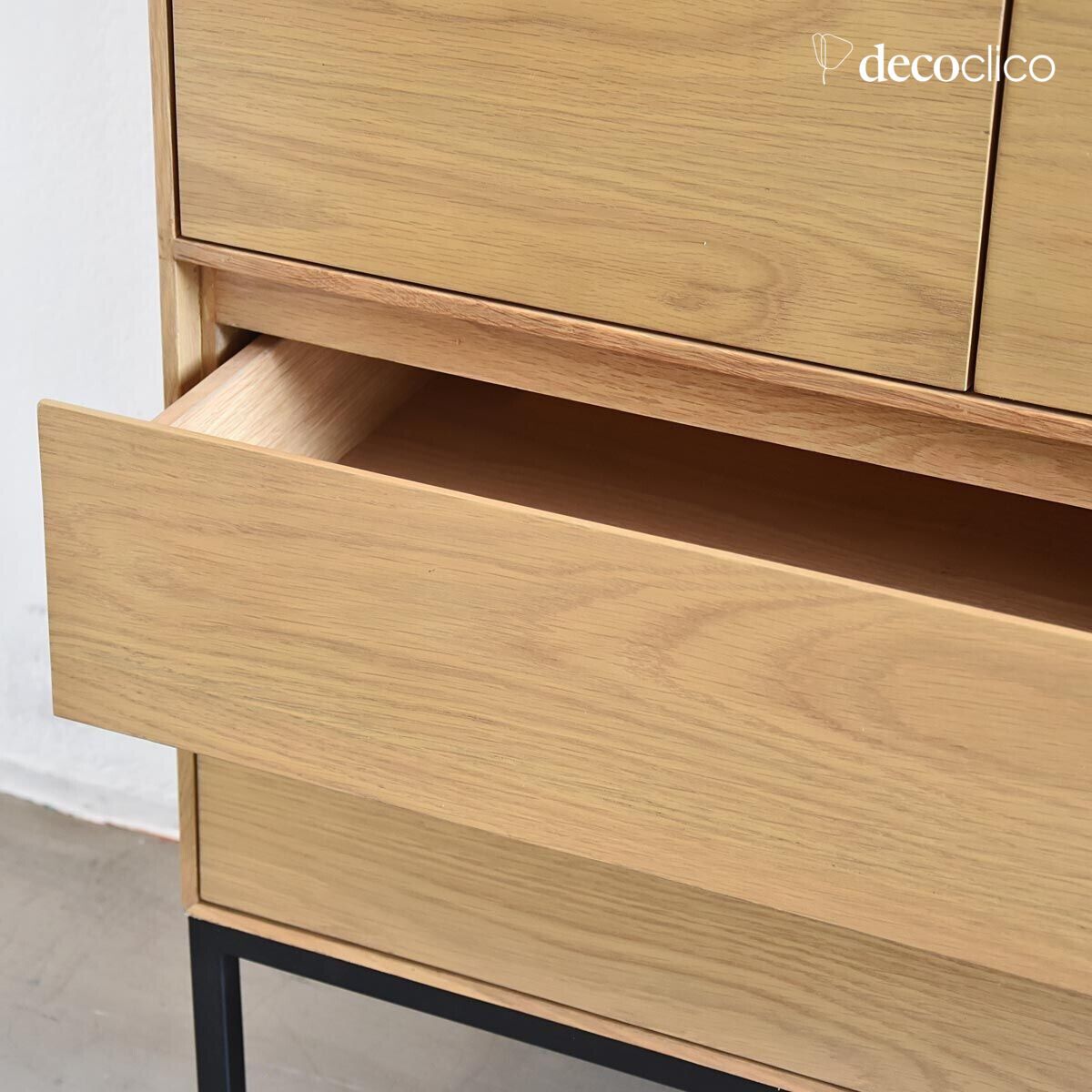 Oak veneer bookcase with matt black metal legs Soho