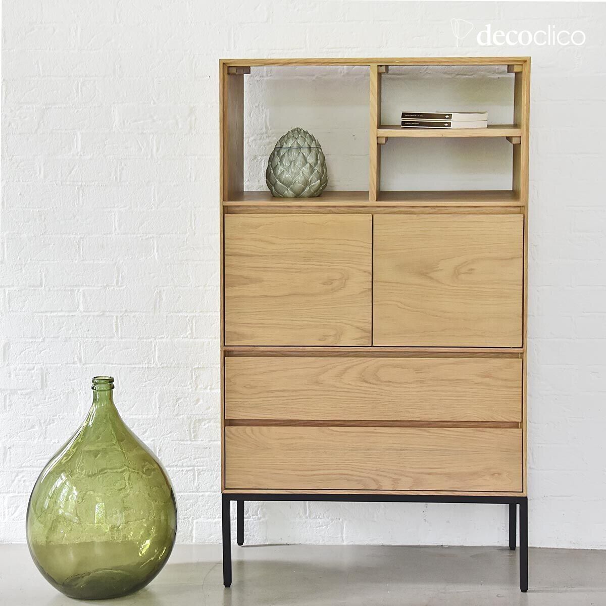 Oak veneer bookcase with matt black metal legs Soho