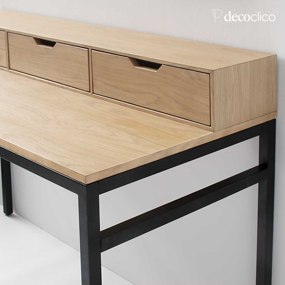 Oak veneer desk with matt black metal legs Soho