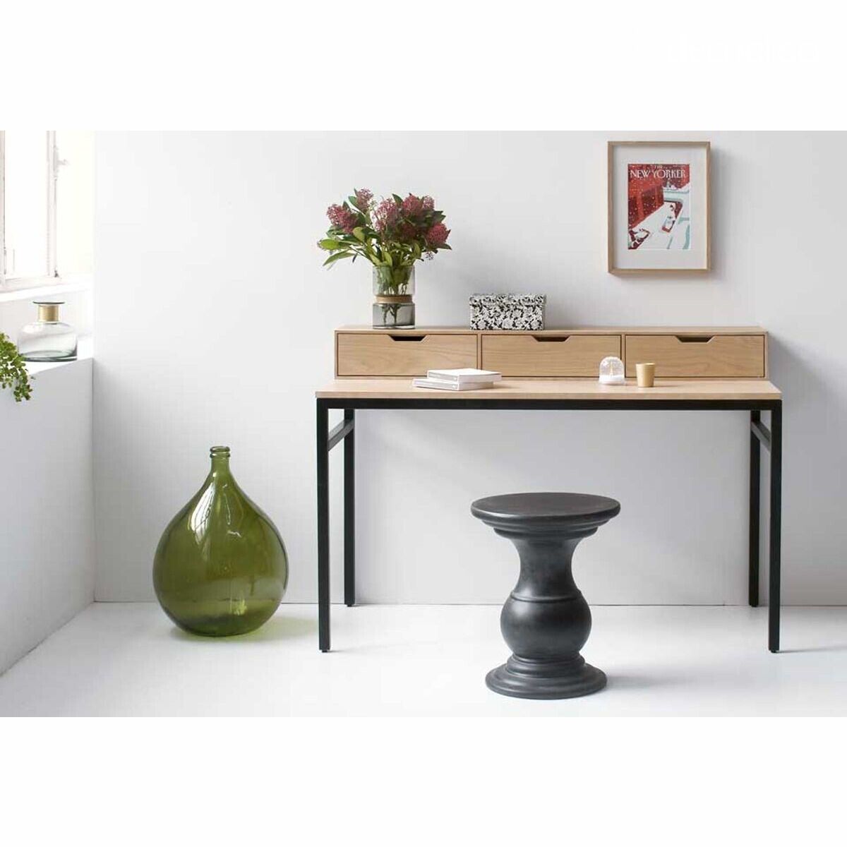 Oak veneer desk with matt black metal legs Soho